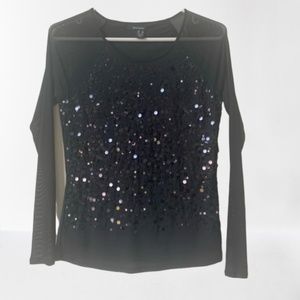 Black Sequin Mesh Top